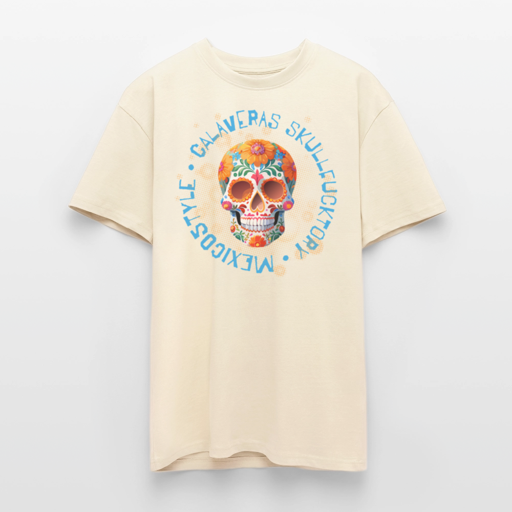 Heavy Oversize T-Shirt mit CALAVERAS SKULL PRINT - Creme