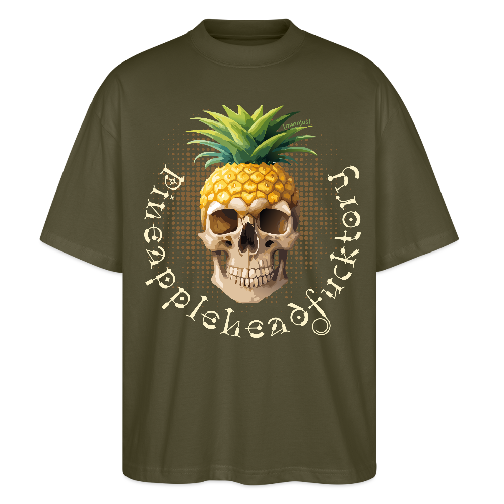Oversized Unisex T-Shirt mit PINEAPPLE SKULL PRINT - Khaki