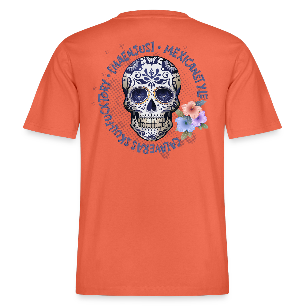Relaxed Fit Unisex Bio-T-Shirt mit MAENJUS MEXICANSTYLE PRINT Vorder- und Rückseite - Hellrot