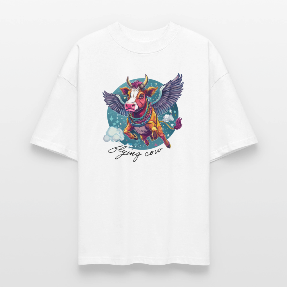 Oversized Unisex T-Shirt mit FLYING COW PRINT - Weiß