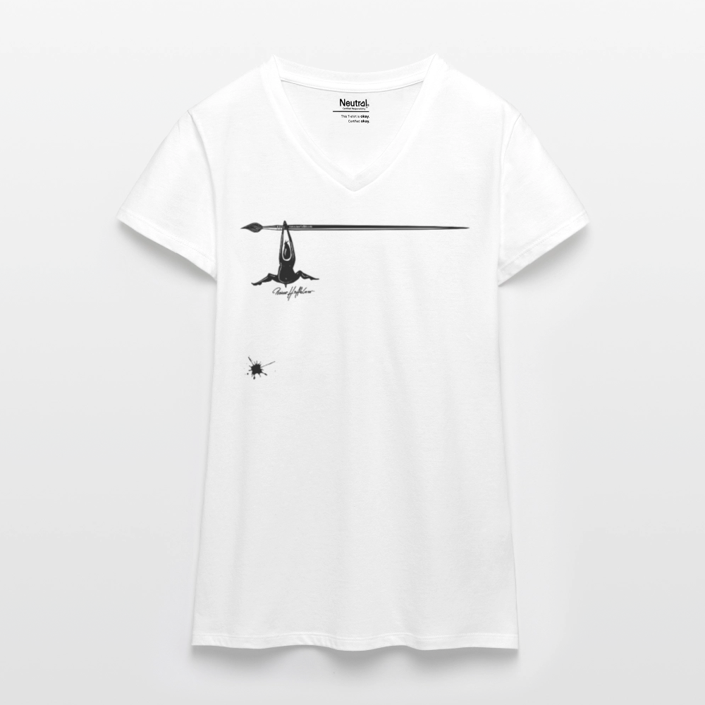 Bio Frauen T-Shirt mit V-Ausschnitt mit MÄNNLE PRINT - Weiß