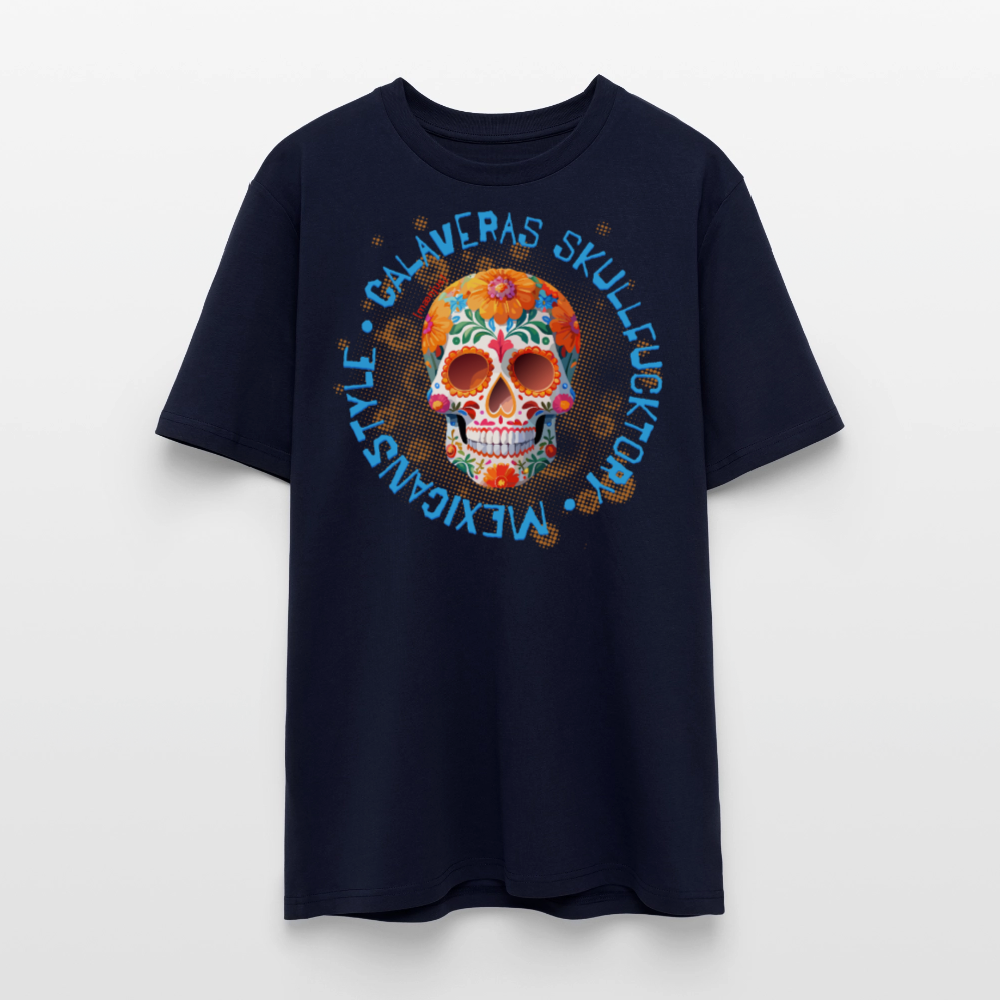 Unisex Bio-T-Shirt mit CALAVERAS MEXICANSTYLE PRINT Vorderseite - Navy