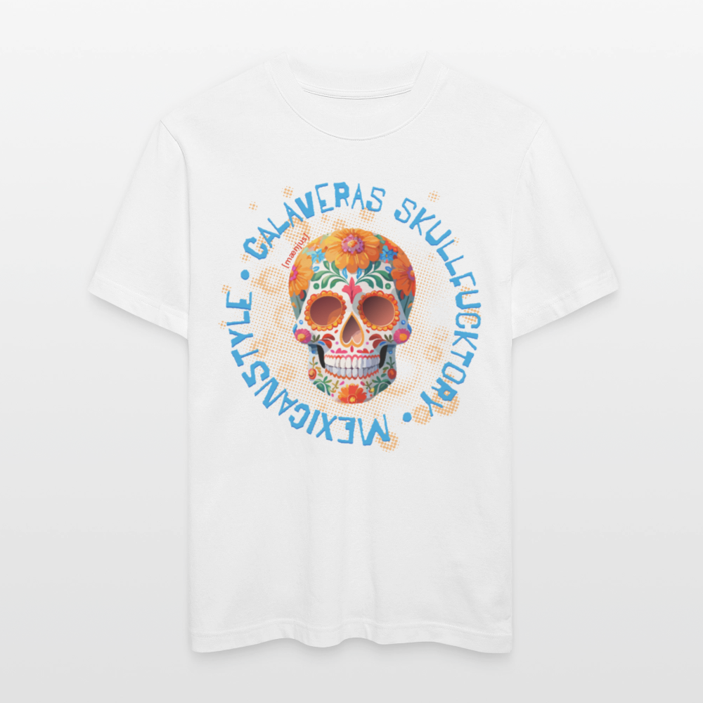 Relaxed Fit Unisex Bio-T-Shirt mit CALAVERAS MEXICANSTYLE PRINT Vorderseite - Weiß