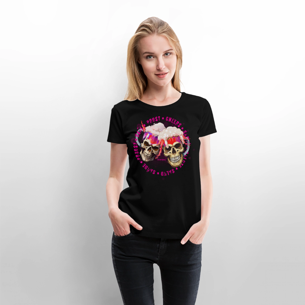 Frauen Premium T-Shirt mit OKTOBERFEST SKULL GIRL PRINT - Schwarz