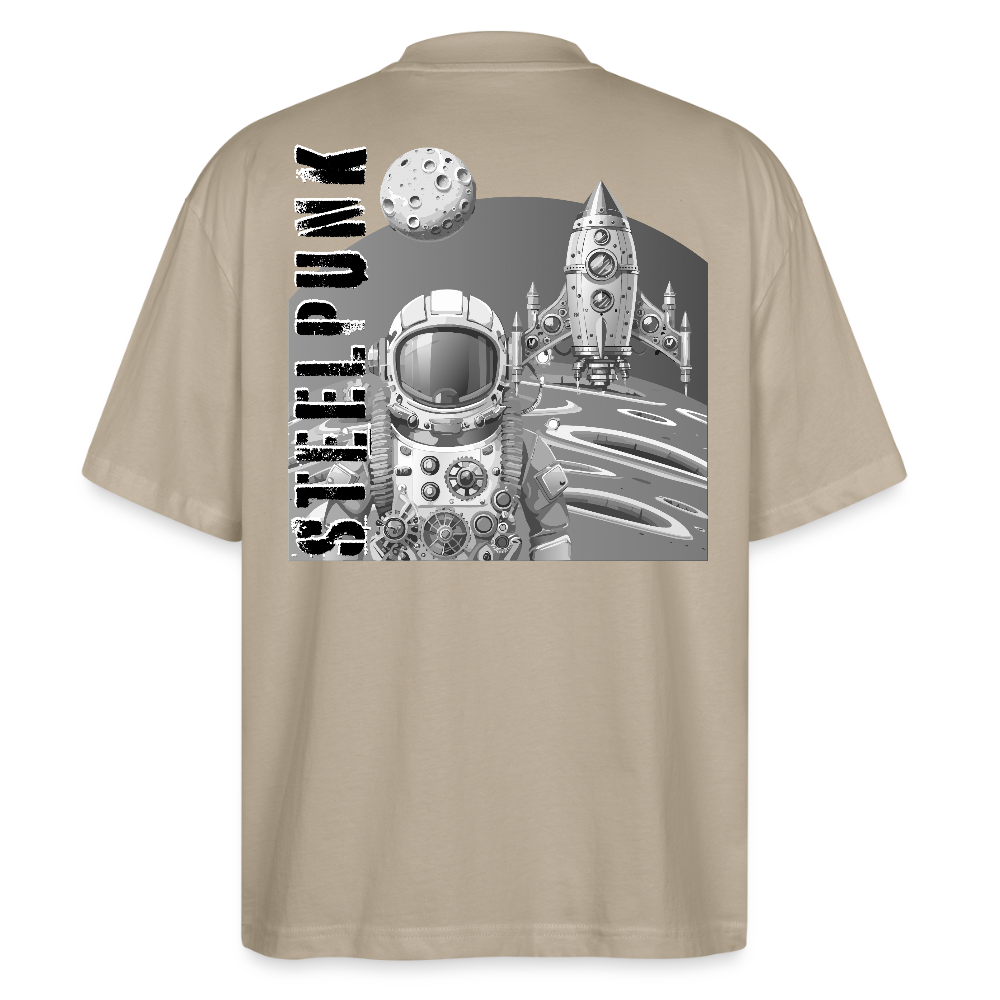 Oversized Unisex T-Shirt mit STEELPUNK PRINT Rückseite - Steingrau