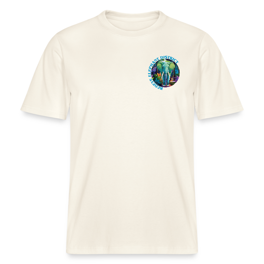Relaxed Fit Unisex Bio-T-Shirt mit REDEYE ELEPHANT DISTRICT PRINT Vorder- und Rückseite - Naturweiß