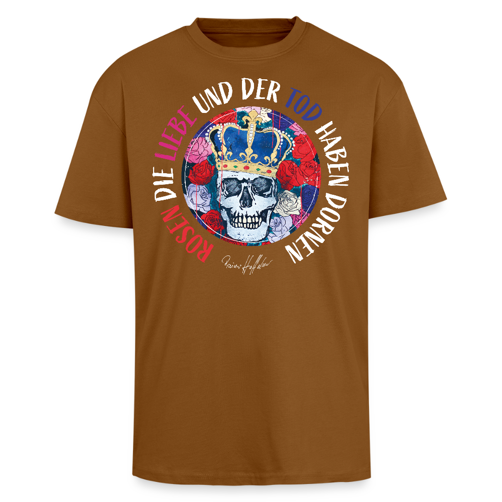 Heavy Oversize T-Shirt mit ROSEN DIE LIEBE UND DER TOD HABEN DORNEN PRINT - Toffee