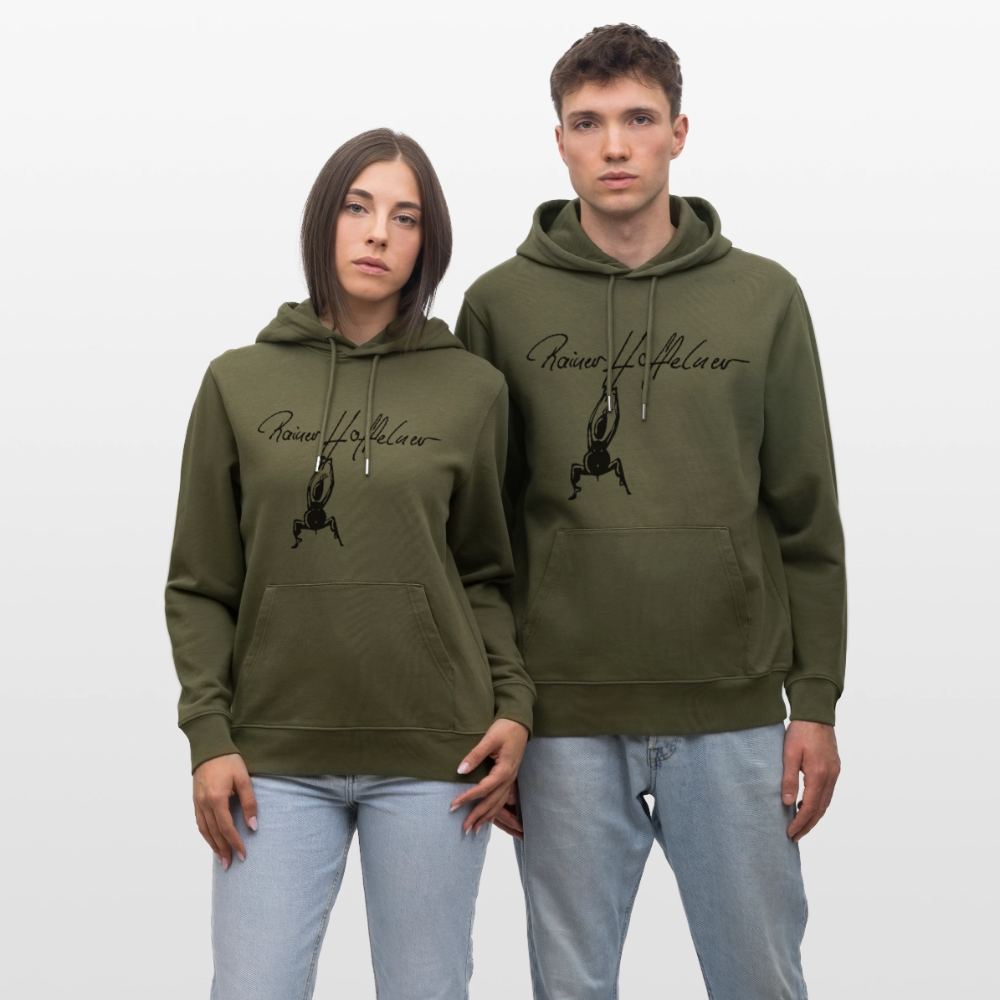 Unisex Bio-Hoodie mit TUSCHEMÄNNCHEN PRINT - Khaki Grün