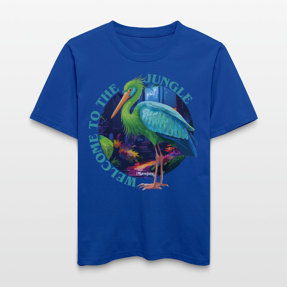 Relaxed Fit Unisex Bio-T-Shirt mit WELCOME TO THE JUNGLE PRINT Vorderseite - Dunkelblau