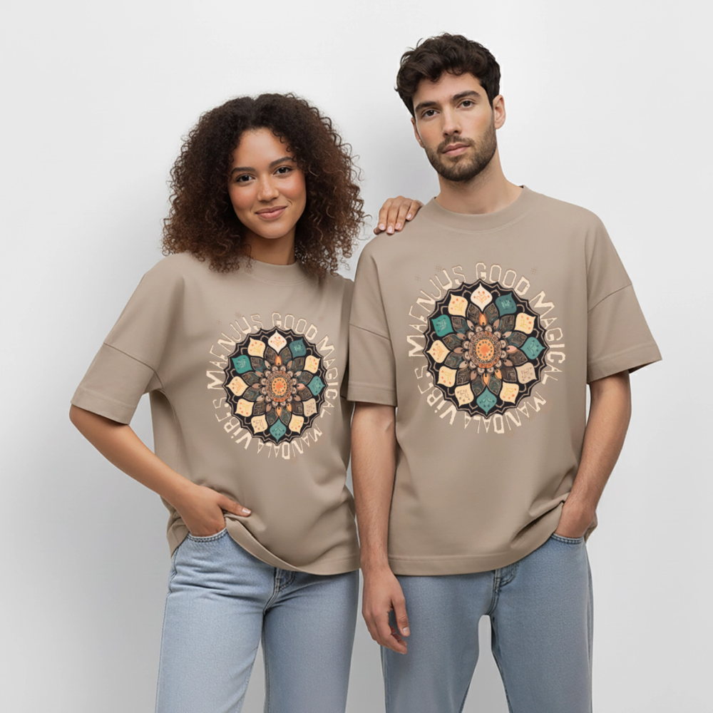 Oversized Unisex Bio T-Shirt mit MANDALA VIBES PRINT - Steingrau