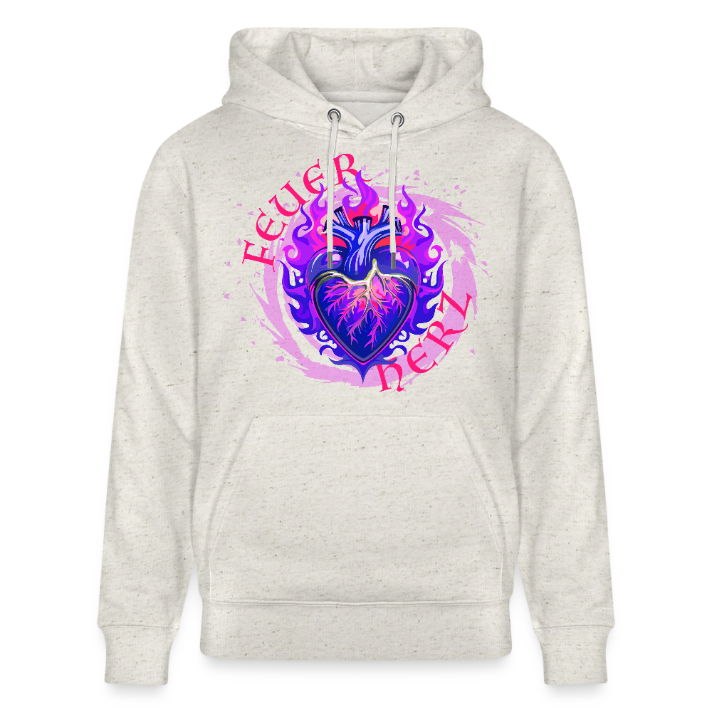 Unisex Bio-Hoodie mit FEUERHERZ LILA PRINT - Beige meliert