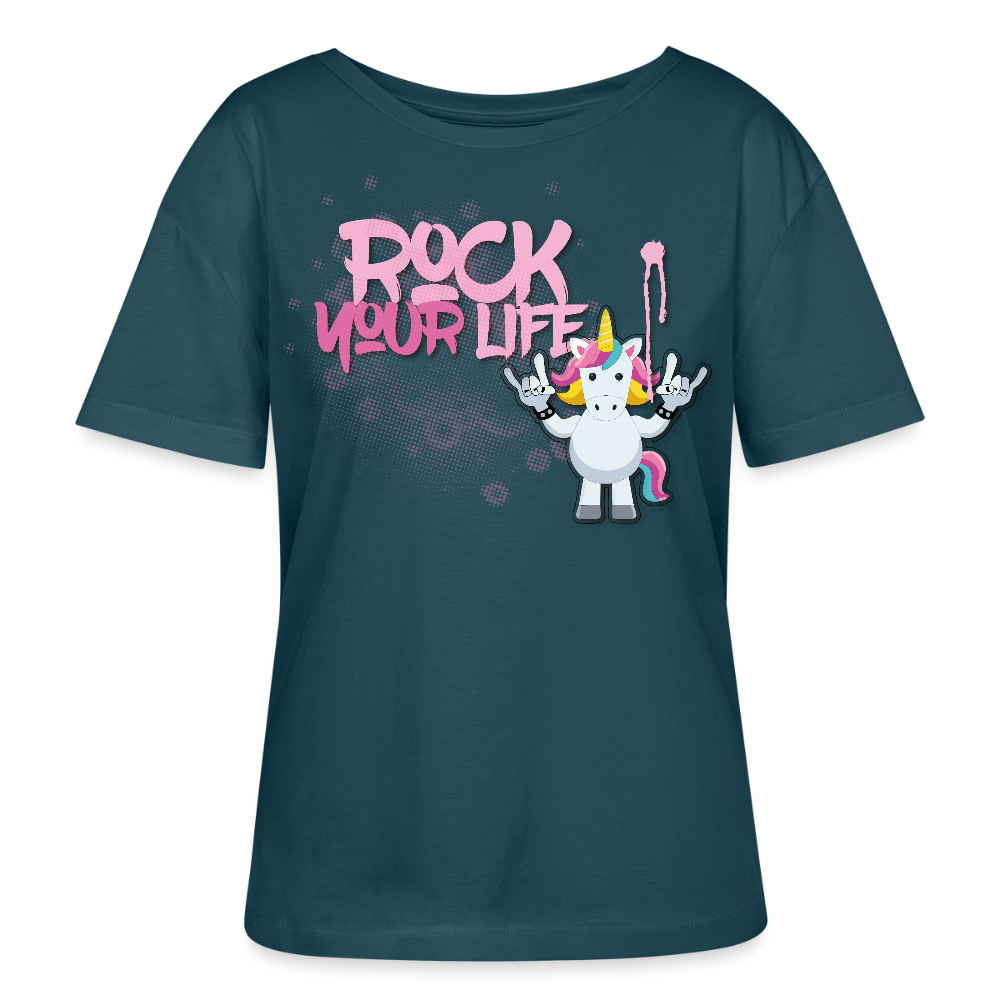Frauen T-Shirt mit ROCK YOUR LIFE PRINT - Dunkles Petrol