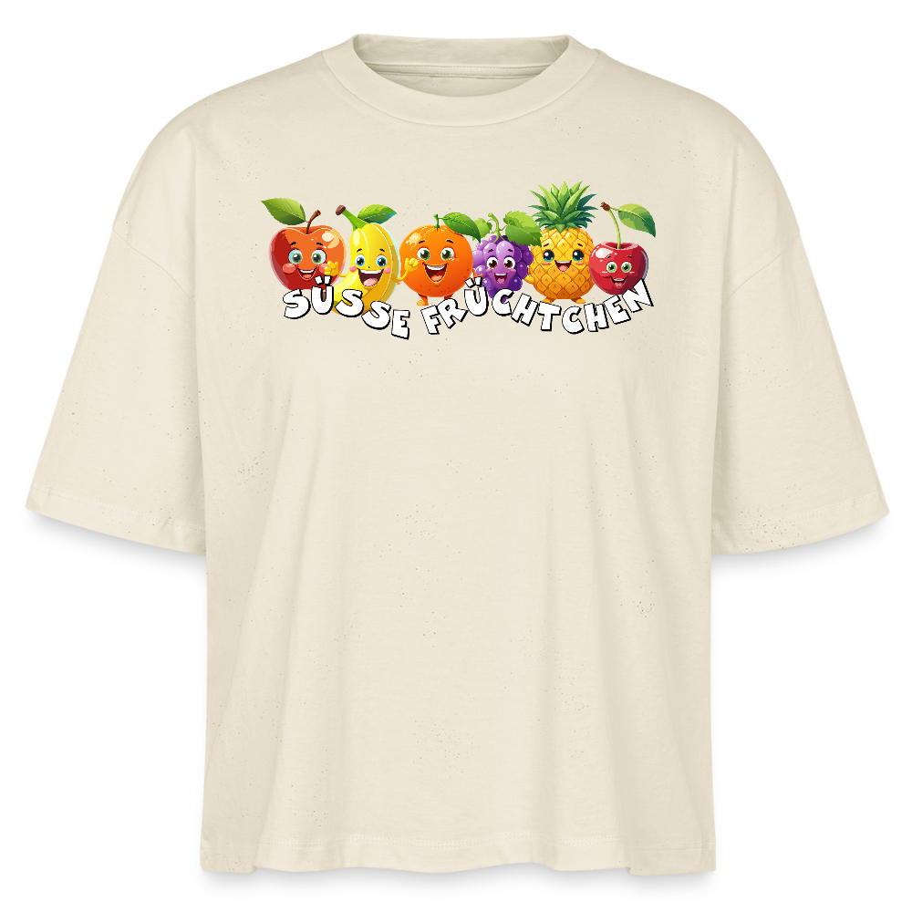 Frauen Boxy T-Shirt mit SÜSSE FRÜCHTCHEN PRINT - Weißgrau