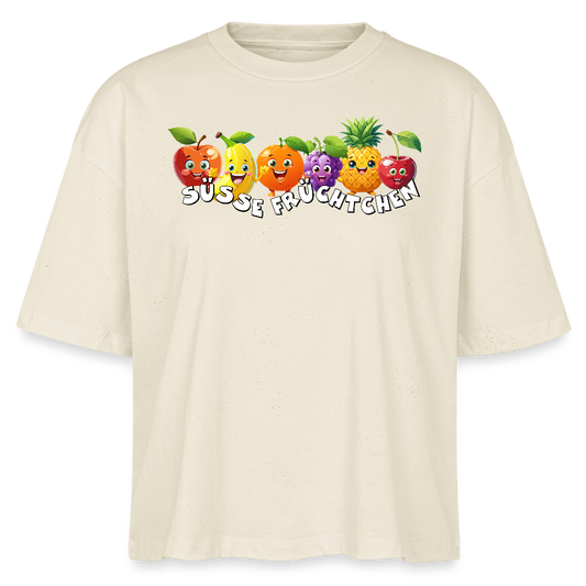 Frauen Boxy T-Shirt mit SÜSSE FRÜCHTCHEN PRINT - Weißgrau