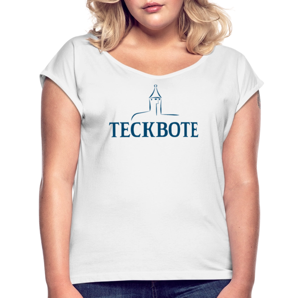Frauen T-Shirt mit gerollten Ärmeln mit TECKBOTE Print - Weiß