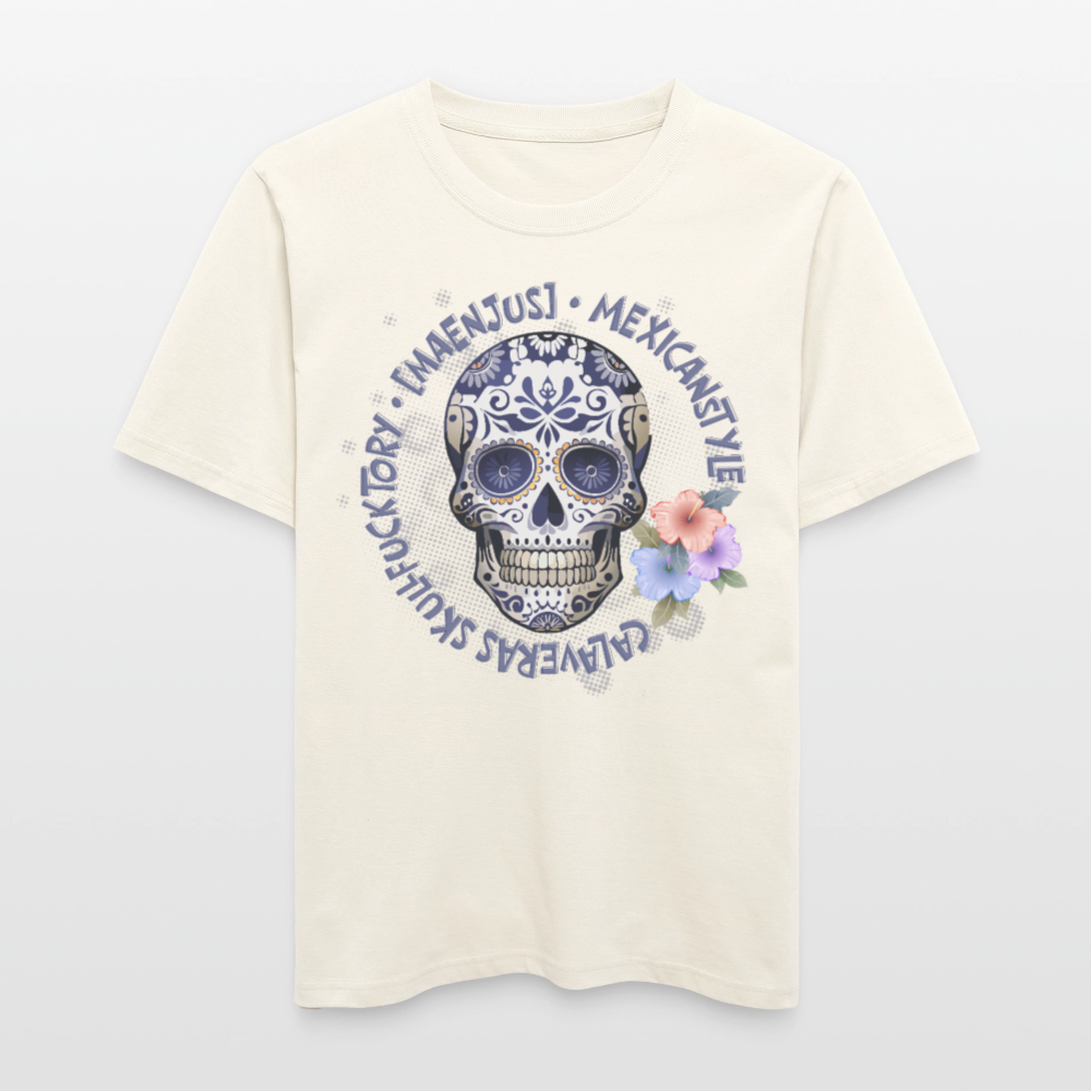Relaxed Fit Unisex Bio-T-Shirt mit MAENJUS MEXICANSTYLE PRINT Vorderseite - Naturweiß