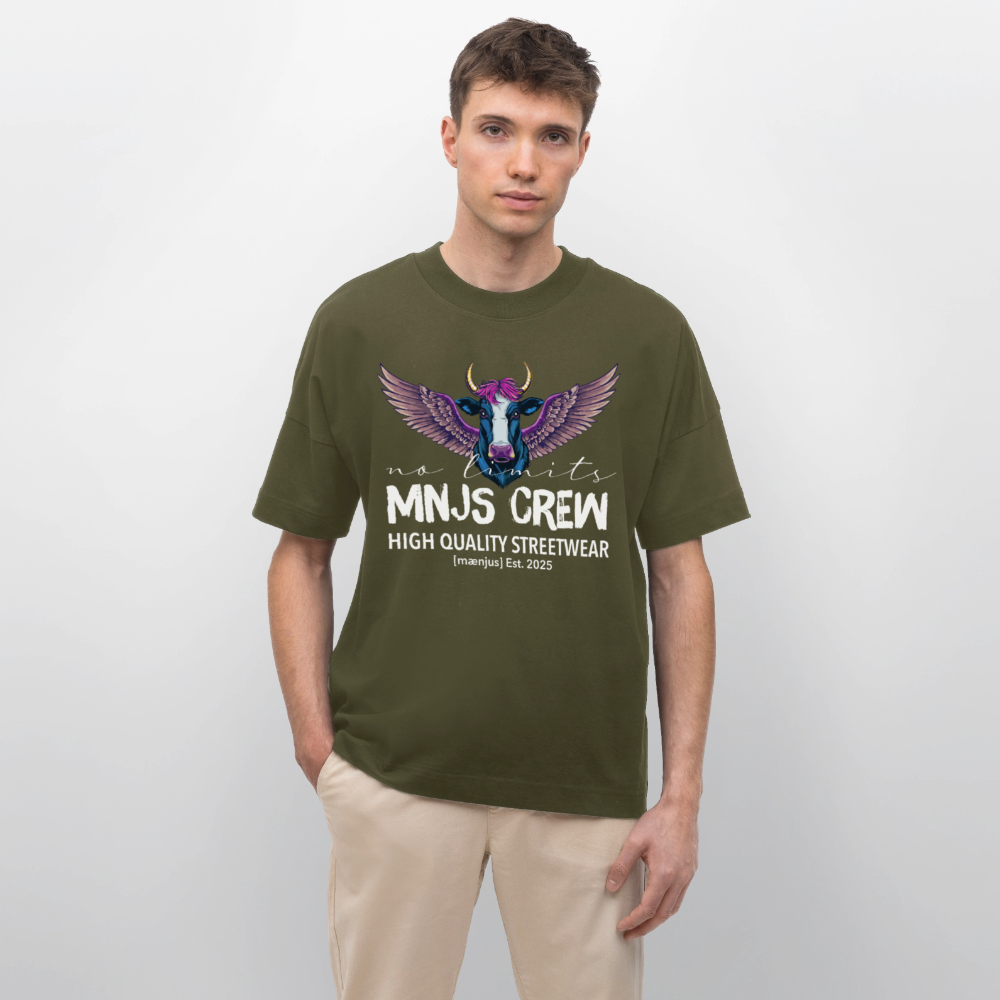 Oversized Unisex Bio T-Shirt mit MNJS CREW no limits PRINT - Khaki