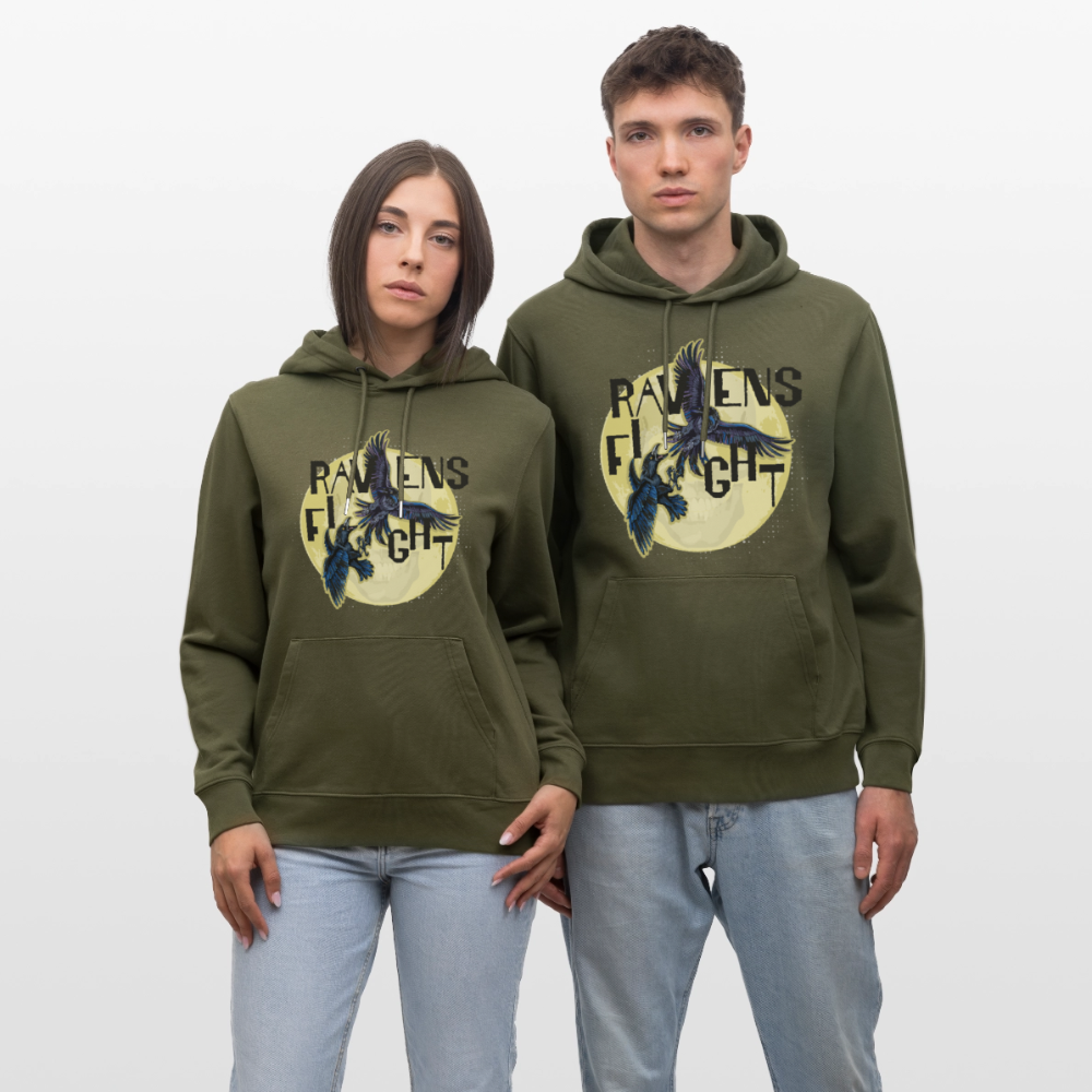Unisex Hoodie mit RAVENS FIGHT PRINT - Khaki Grün