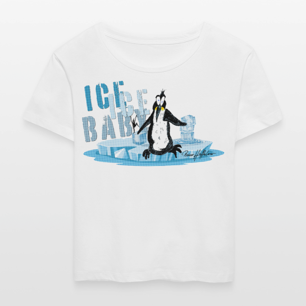 Relaxed Rundhals Frauen Bio-T-Shirt mit ICE ICE BABY PINGUIN PRINT - Weiß