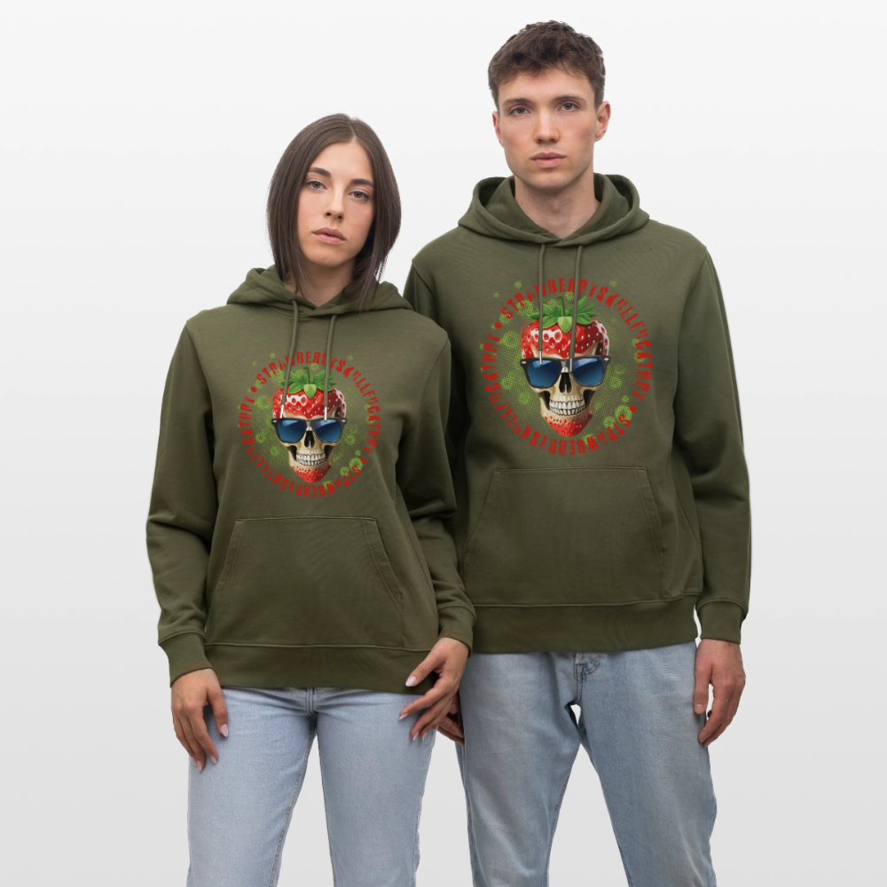 Unisex Hoodie mit STRAWBERRY SKULL PRINT - Khaki Grün