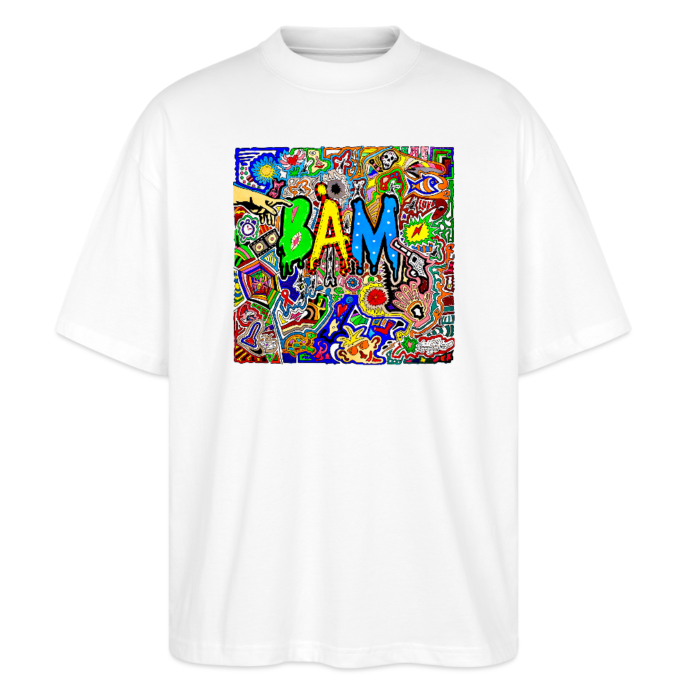 Oversized Unisex Bio T-Shirt mit BÄM PRINT Vorderseite - Weiß