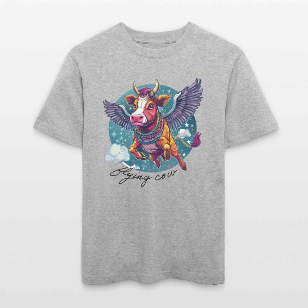 Relaxed Fit Unisex Bio-T-Shirt mit FLYING COW PRINT Vorderseite - Grau meliert