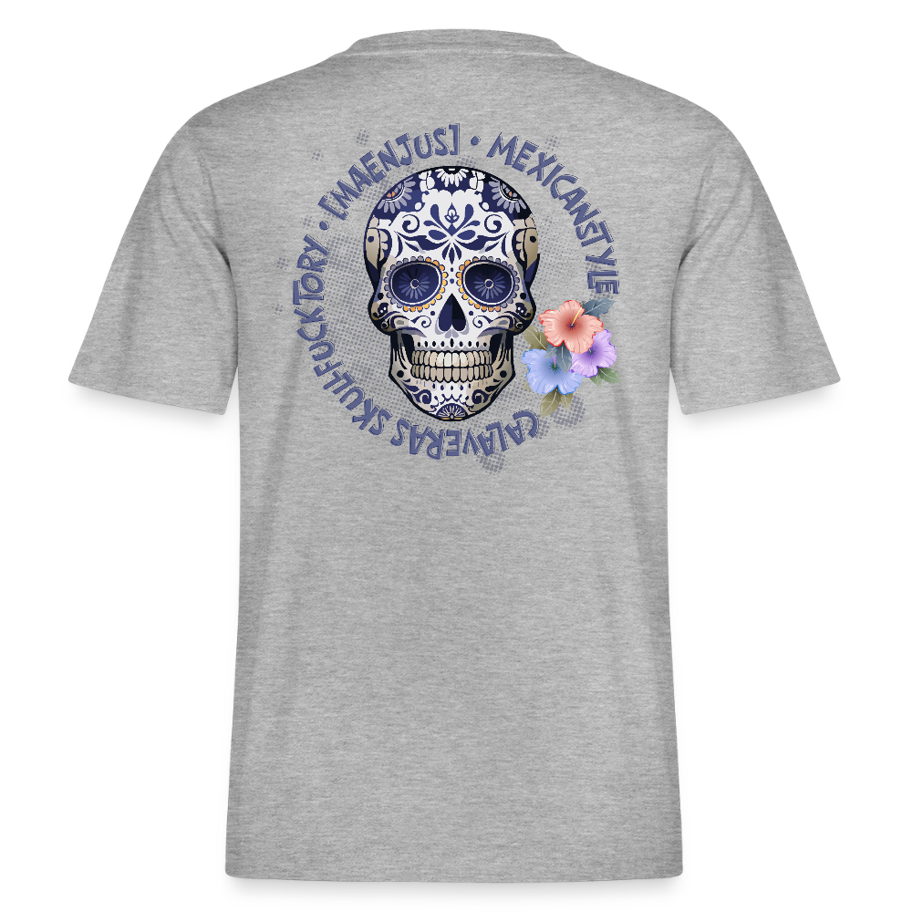 Relaxed Fit Unisex Bio-T-Shirt mit MAENJUS MEXICANSTYLE PRINT Vorder- und Rückseite - Grau meliert