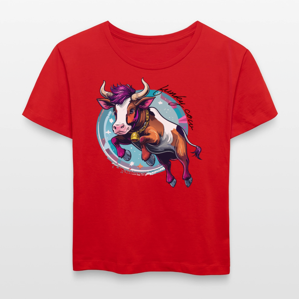 Frauen T-Shirt mit FUNKY COW PRINT - Rot