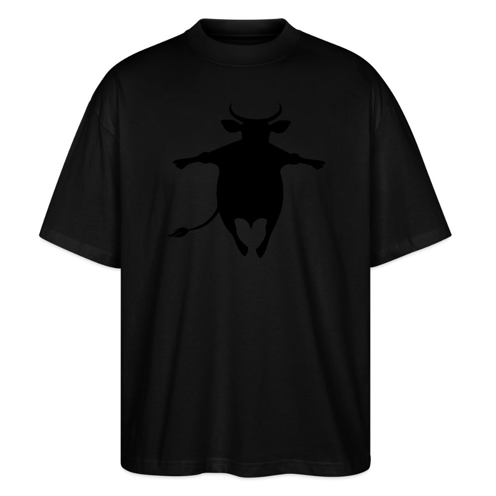Oversized Unisex T-Shirt mit HAPPY COW PRINT - Schwarz