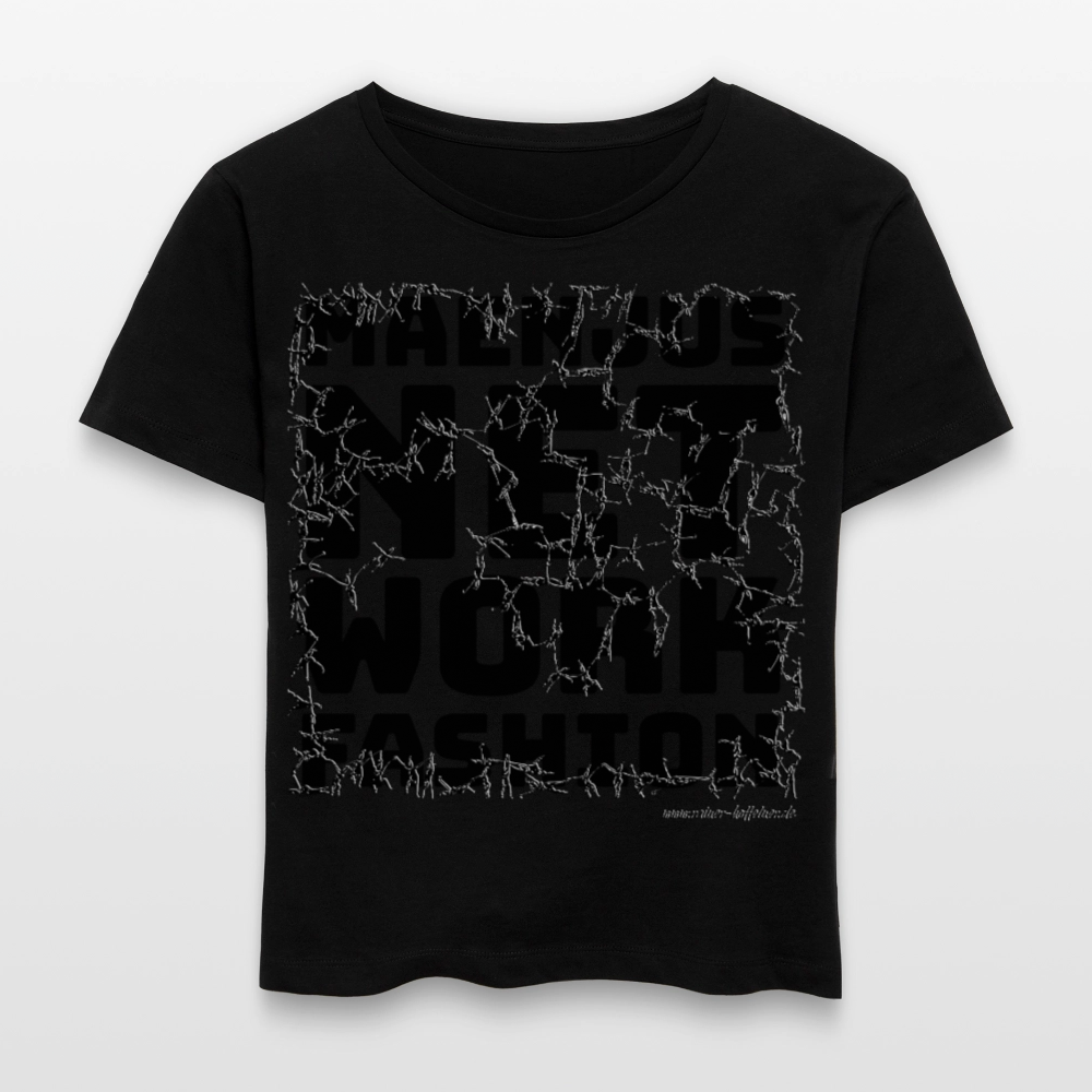 Relaxed Rundhals Frauen Bio-T-Shirt mit MAENJUS NETWORK FASHION PRINT - Schwarz