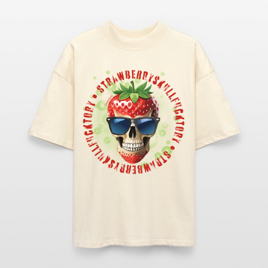 Oversized Unisex T-Shirt mit STRAWBERRY SKULL PRINT - Weißgrau
