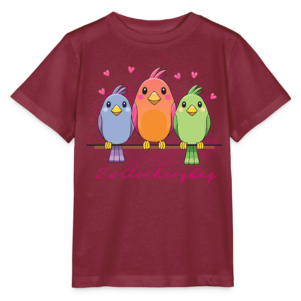 MNJS KIDS Bio T-Shirt mit ZWITSCHERGÄNG PRINT - Burgunderrot