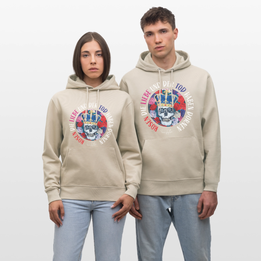 Unisex Hoodie mit ROSEN DIE LIEBE UND DER TOD HABEN DORNEN PRINT - Beige
