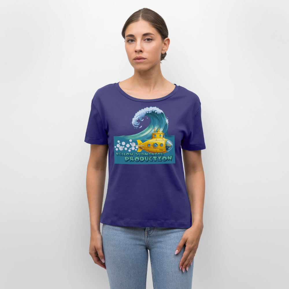 Relaxed Rundhals Frauen Bio-T-Shirt mit YELLOW SUBMARINE PRODUCTION PRINT - Dämmerung
