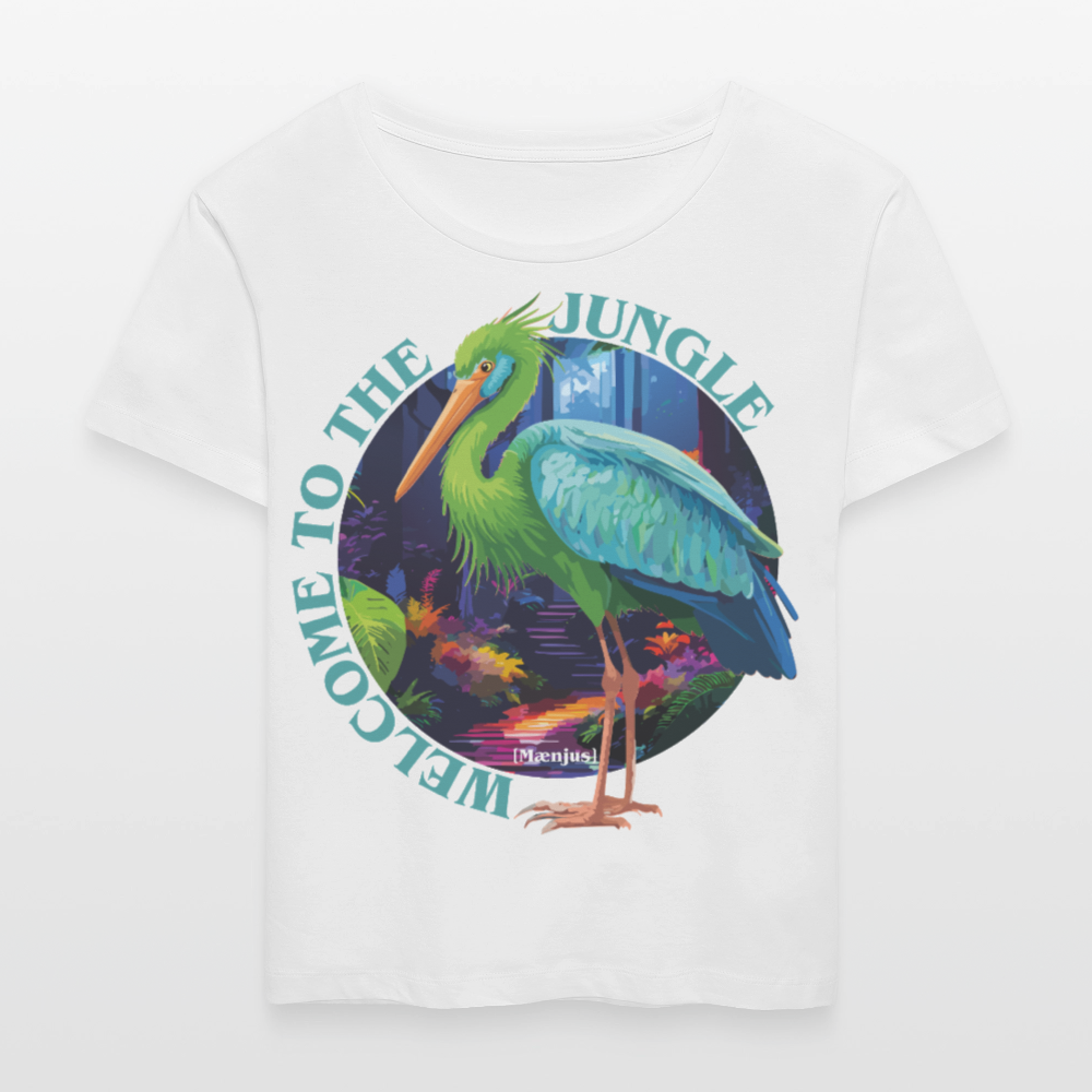 Frauen T-Shirt mit WELCOME TO THE JUNGLE PRINT Vorderseite - Weiß