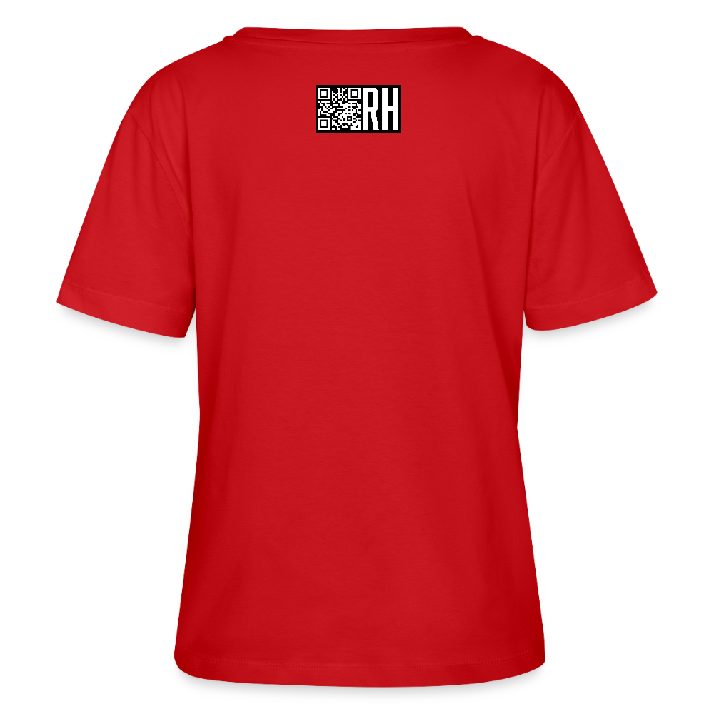 Relaxed Rundhals Frauen Bio-T-Shirt mit MAENJUS NETWORK FASHION PRINT - Rot