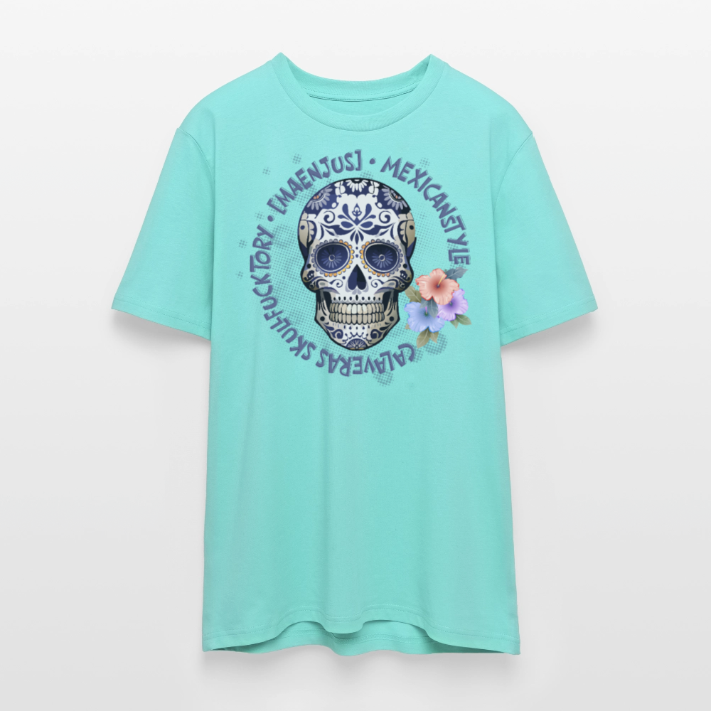 Unisex Bio-T-Shirt mit MAENJUS MEXICANSTYLE PRINT Vorderseite - Poolblau