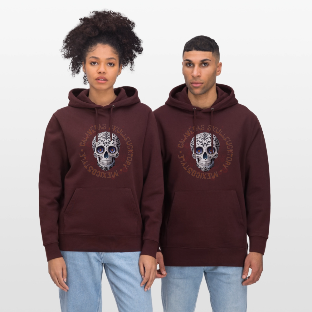 Unisex Hoodie mit CALAVERAS SKULL PRINT Vorderseite - Maroon