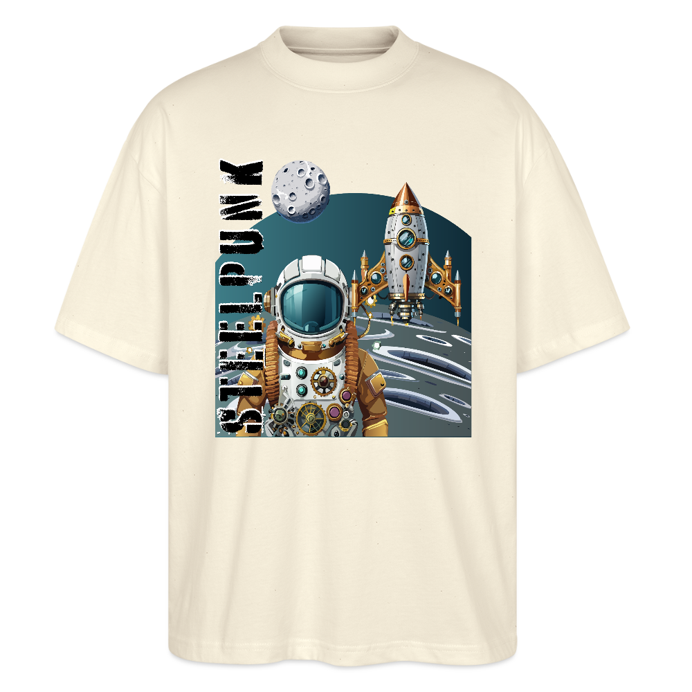 Oversized Unisex T-Shirt mit STEELPUNK PRINT - Weißgrau
