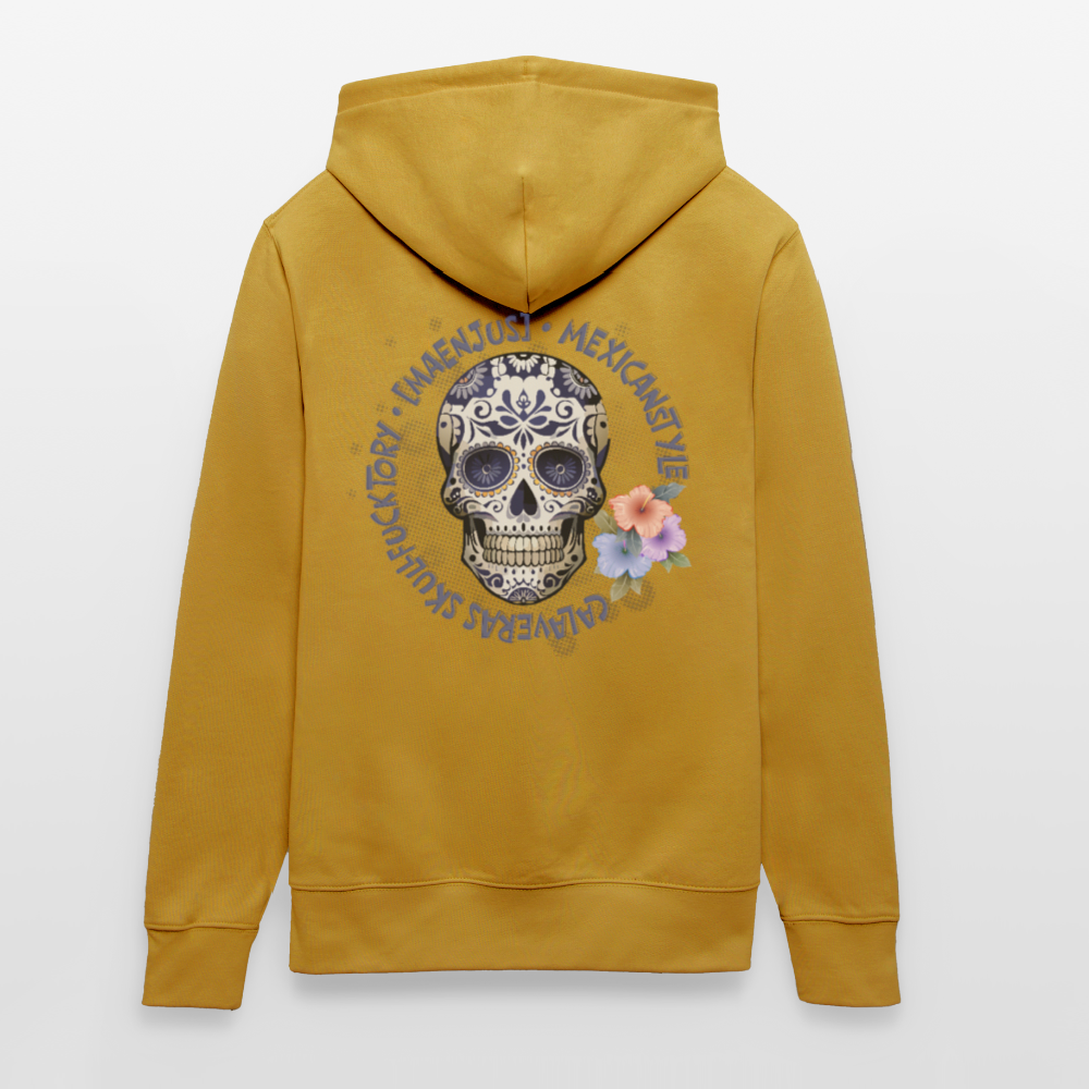 Unisex Hoodie mit MAENJUS MEXICANSTYLE PRINT Vorder- und Rückseite - Ocker