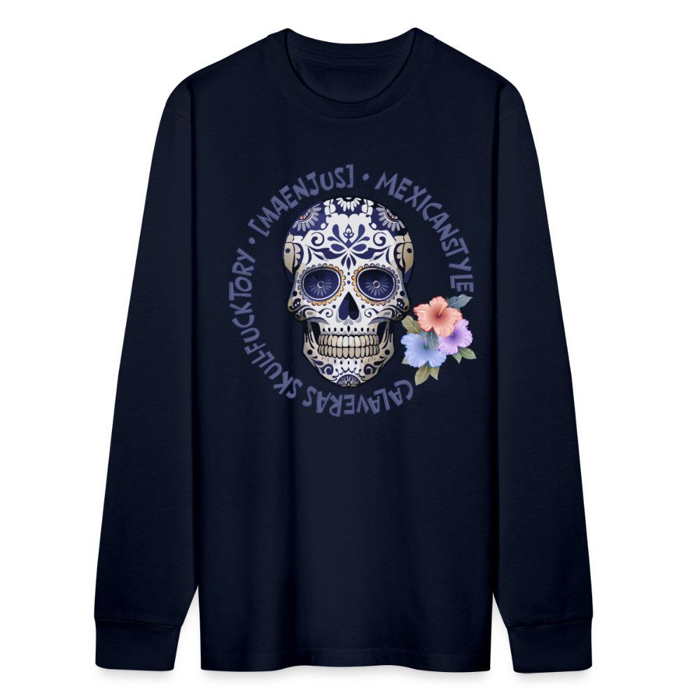 Unisex Bio-Langarmshirt mit FUNKY ALPAKA CLUB PRINT - Navy