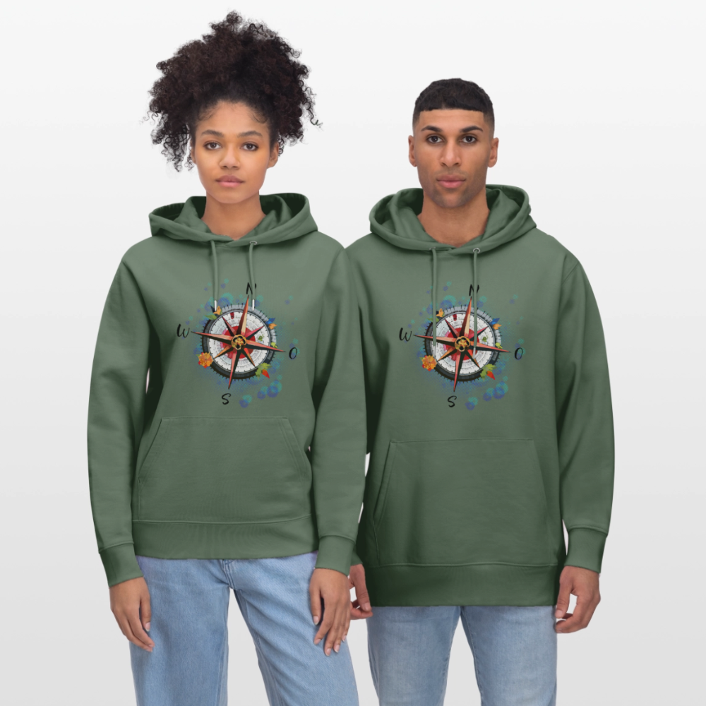 Unisex Hoodie mit WINDROSE PRINT - Tanngrün