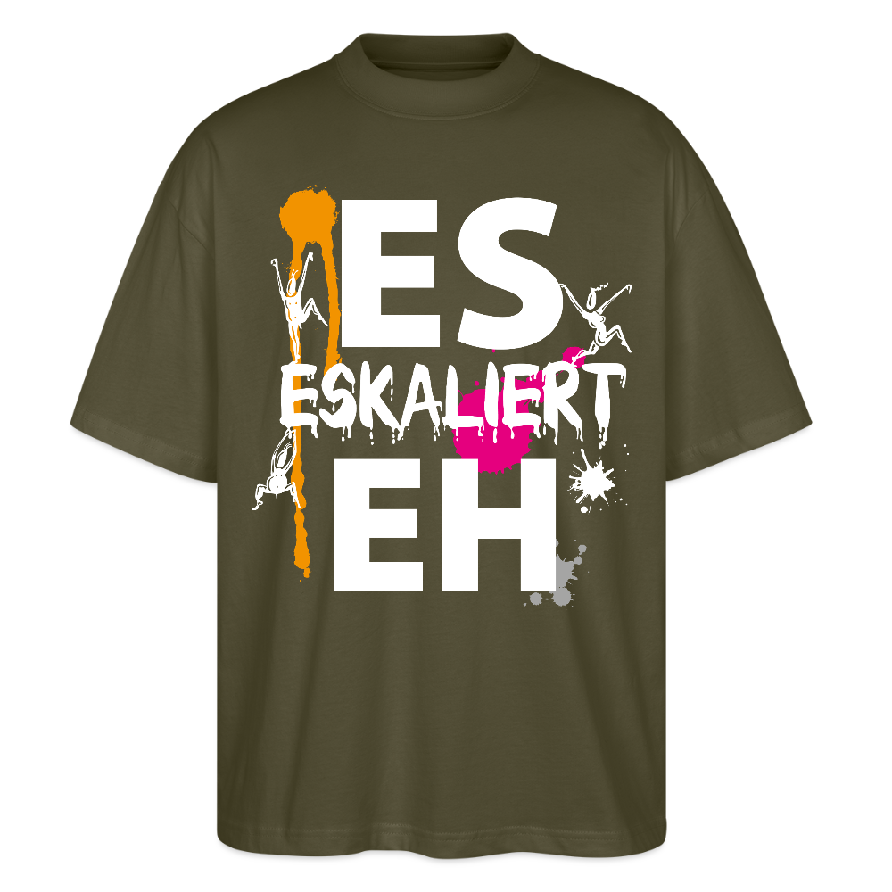 Oversized Unisex T-Shirt mit ES ESKALIERT EH PRINT - Khaki