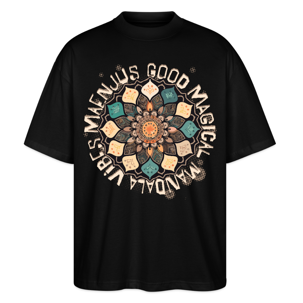 Oversized Unisex Bio T-Shirt mit MANDALA VIBES PRINT - Schwarz