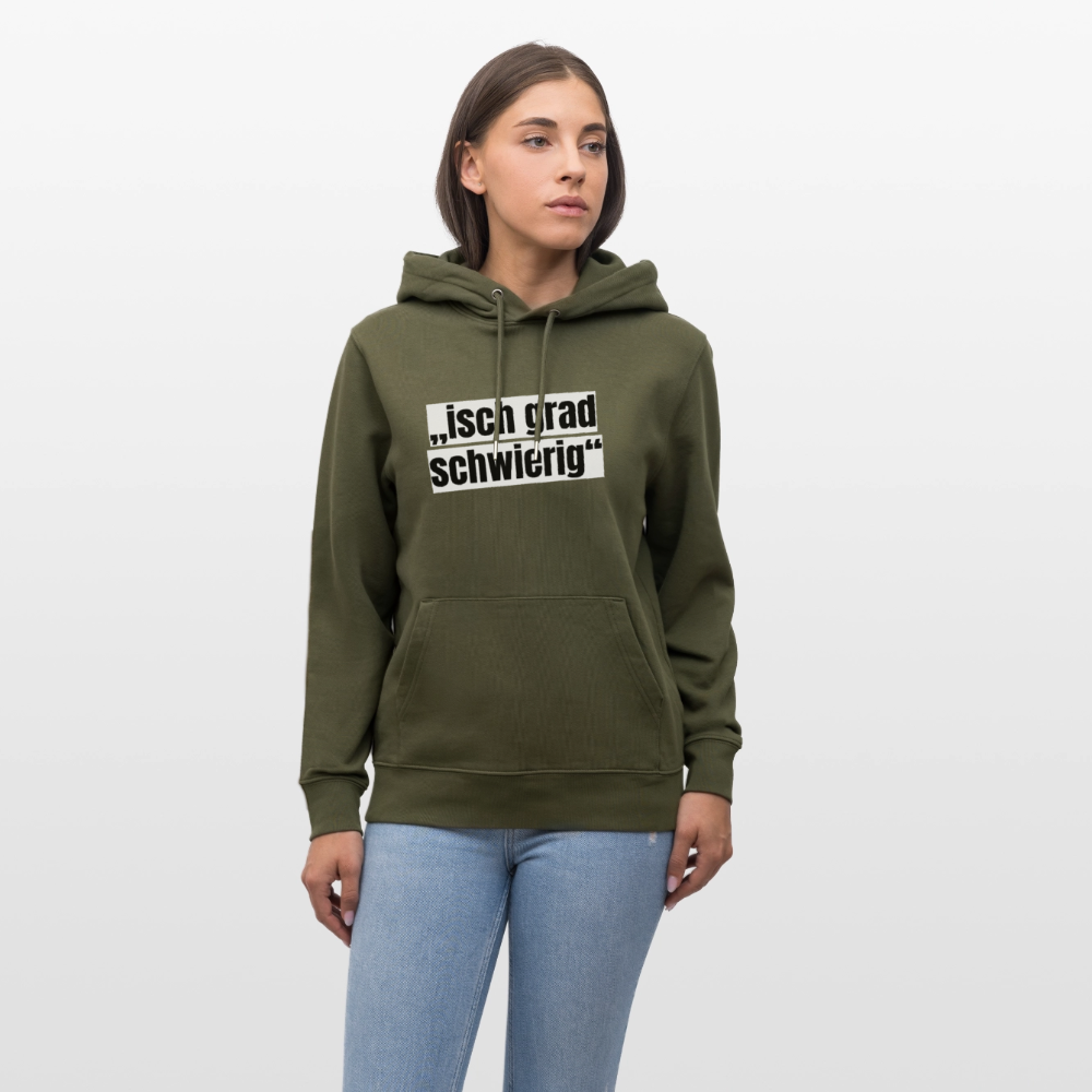 Unisex Hoodie mit ISCH GRAD SCHWIERIG PRINT - Khaki Grün