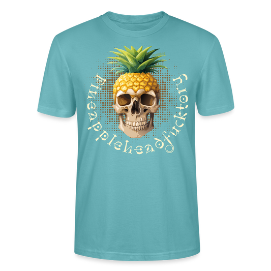 Unisex T-Shirt mit PINEAPPLEHEAD SKULL PRINT Vorderseite - Pastelltürkis