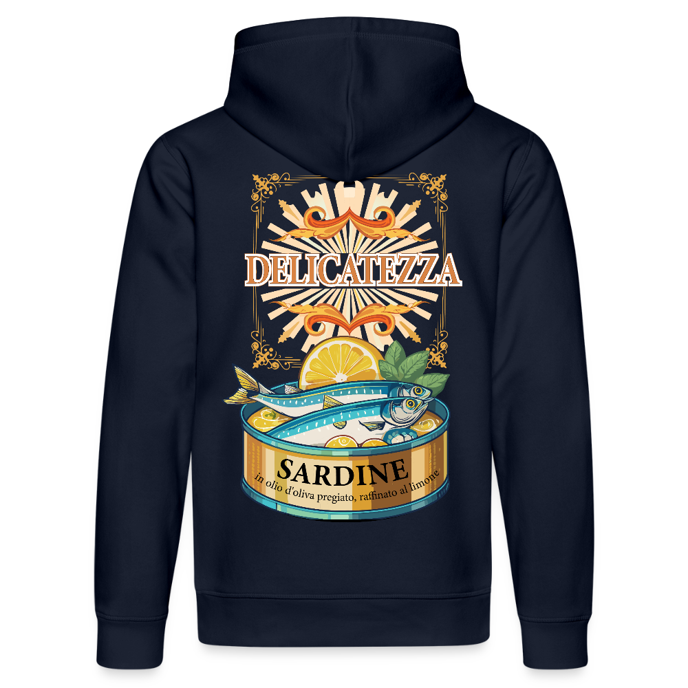 Unisex Bio-Hoodie mit DELICATEZZA SARDINE PRINT Rückseite - French Navy