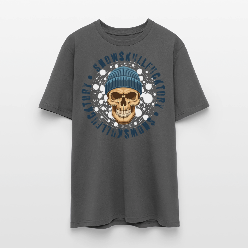 Unisex Bio-T-Shirt mit SNOWSKULL FUCKTORY PRINT Vorderseite - Anthrazit