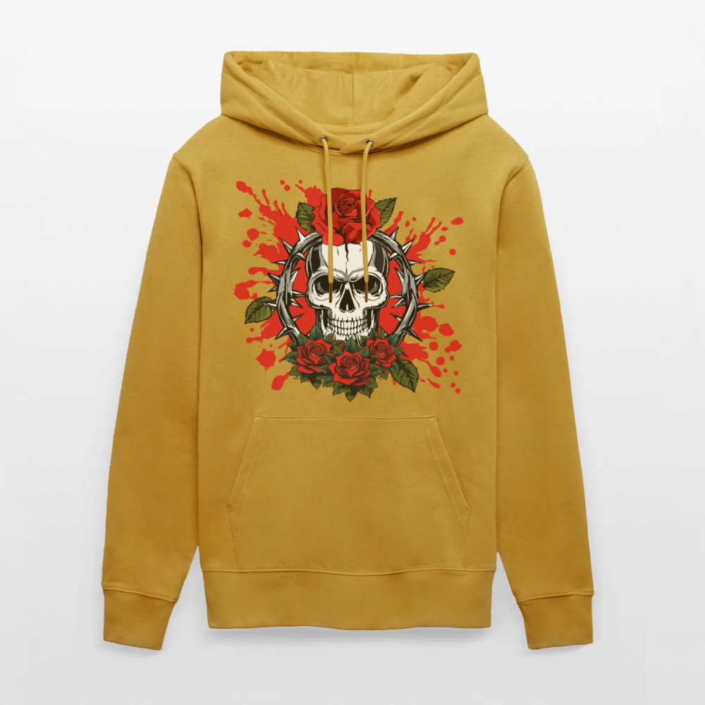 Unisex Hoodie mit ROSENSKULL PRINT - Ocker