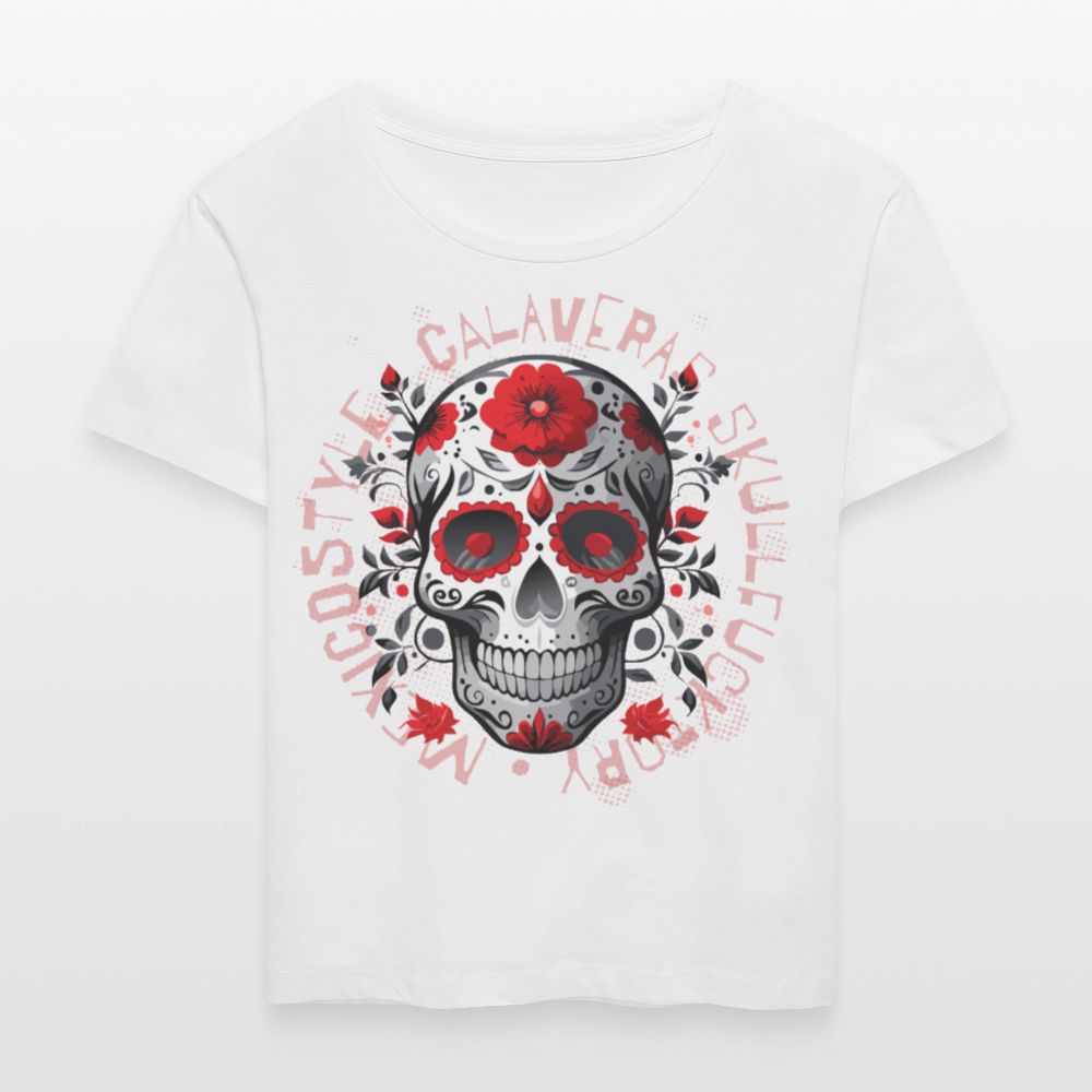 Frauen T-Shirt mit CALAVERAS SKULL PRINT - Weiß